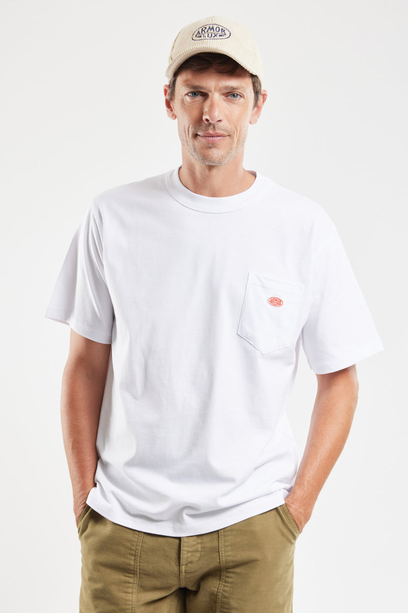 Plain Pocket Crew Neck Tee - White