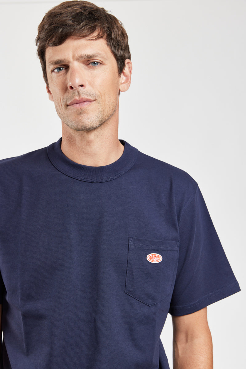 Plain Pocket Crew Neck Tee - Navy