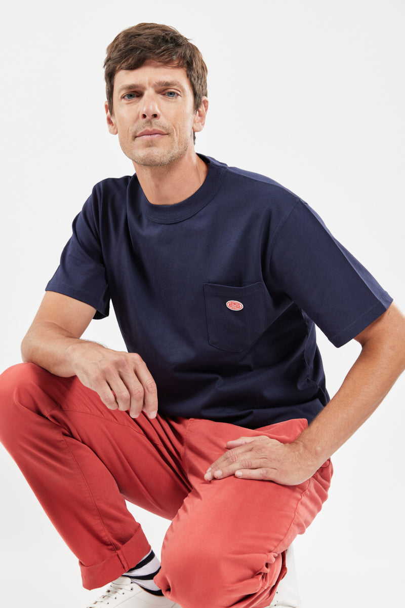 Plain Pocket Crew Neck Tee - Navy