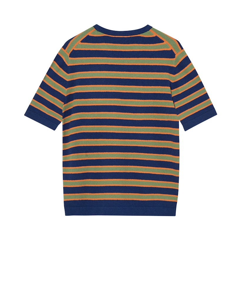 Kyle Boucle Stripe SS Knit - Estate Blue
