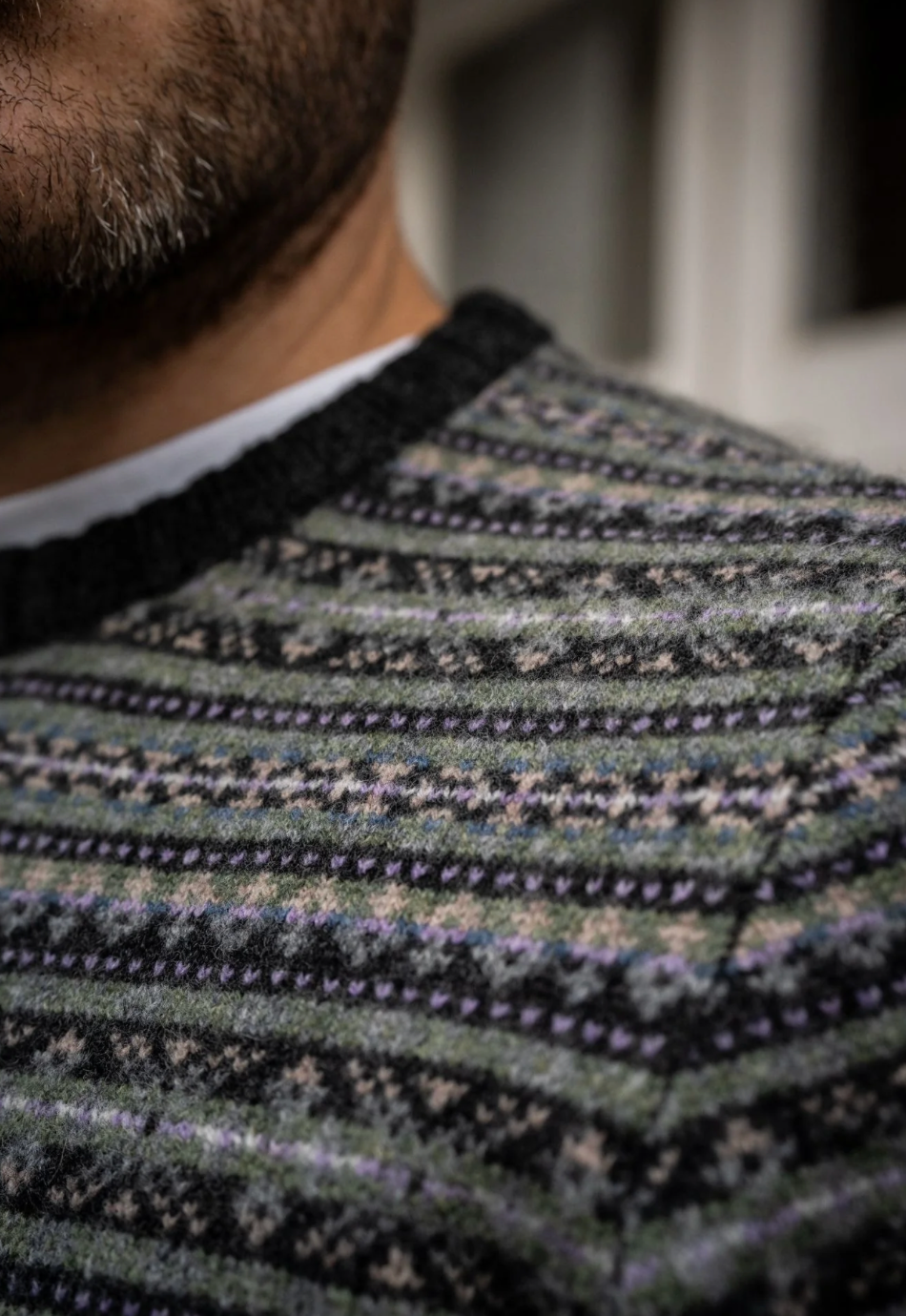 Towthorpe Fairisle Crew Neck - Oxford Blue