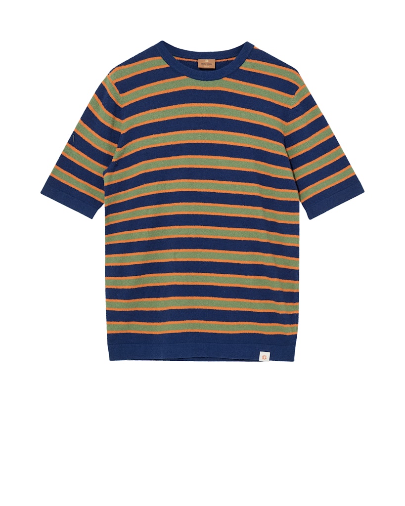 Kyle Boucle Stripe SS Knit - Estate Blue