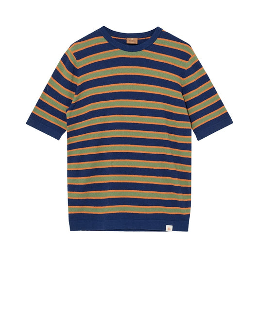 Kyle Boucle Stripe SS Knit - Estate Blue
