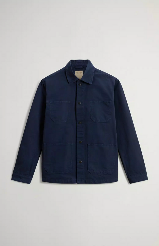 Garment Dyed Pure Cotton Canvas Overshirt - Melton Blue