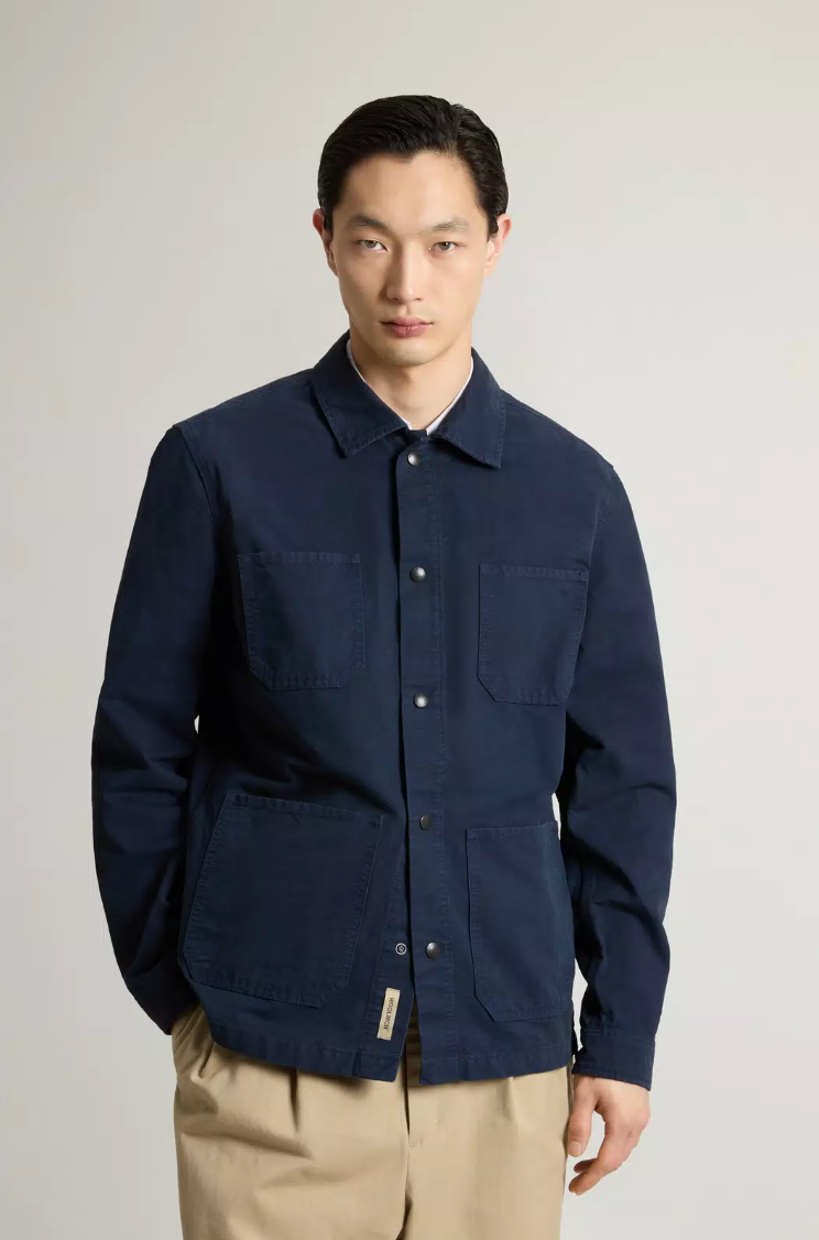 Garment Dyed Pure Cotton Canvas Overshirt - Melton Blue