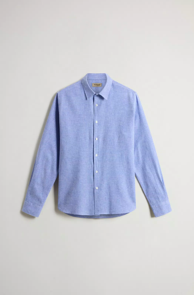 Linen Cotton Blend Shirt - Pied De Poule Blue
