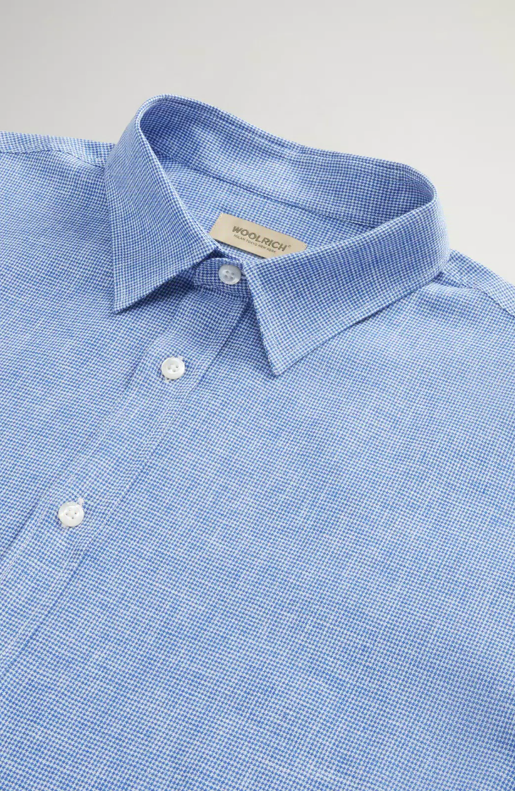 Linen Cotton Blend Shirt - Pied De Poule Blue