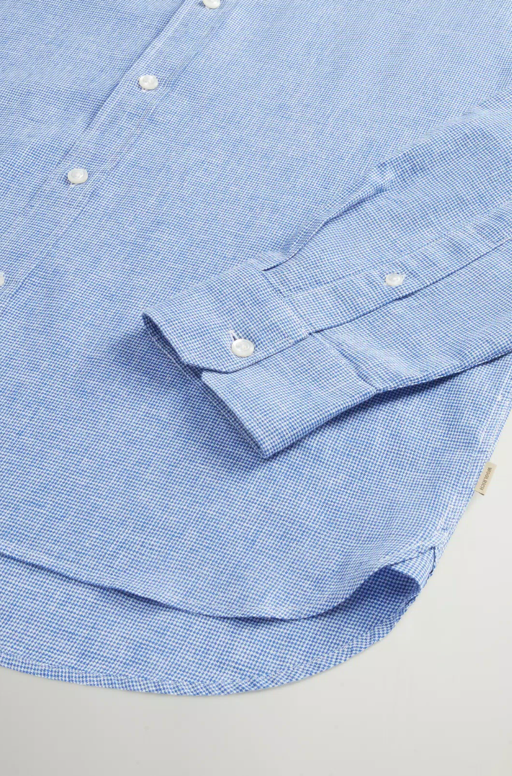 Linen Cotton Blend Shirt - Pied De Poule Blue