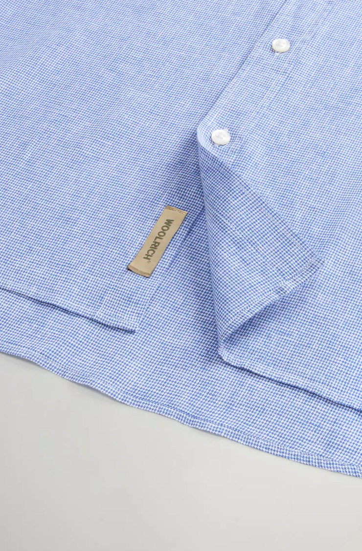 Linen Cotton Blend Shirt - Pied De Poule Blue
