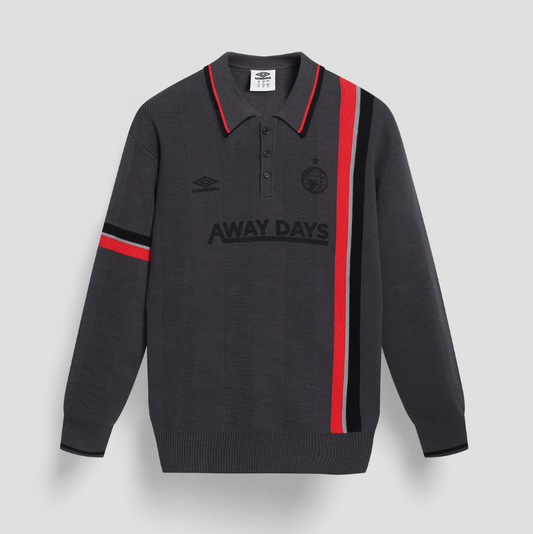 LS Knitted Polo - Sage/Red/Black