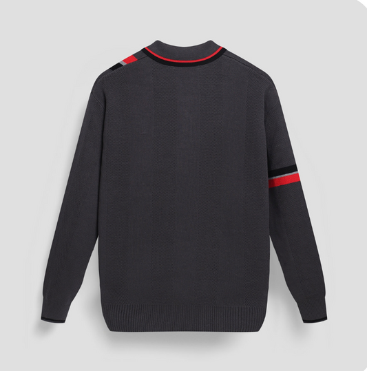 LS Knitted Polo - Sage/Red/Black